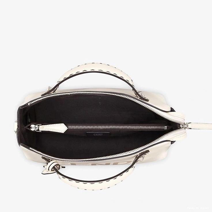 Affordable HOT Medium Fendi ROMA Way Calf White Boston Logo By Bag In The Leather 0803